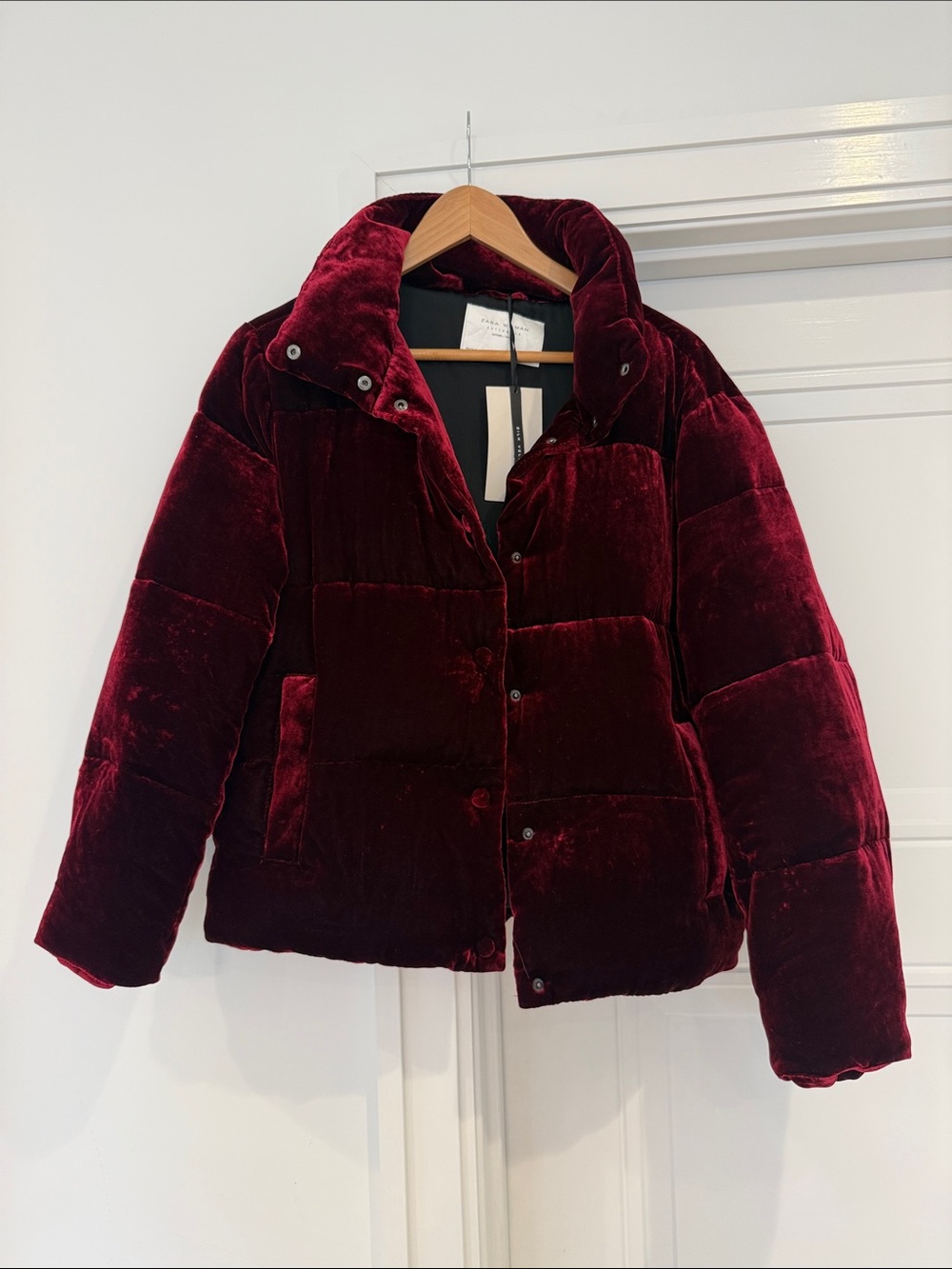 RARE Silk Velvet Puffer Jacket - Deep Burgundy Small new with tags